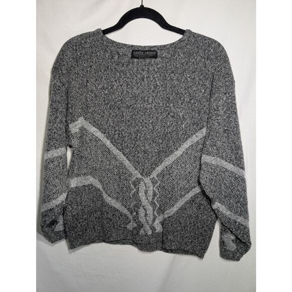Vtg Castle Square knit sweater Sz M silver Grunge 80s 90s unisex allover pattern - Picture 1 of 7